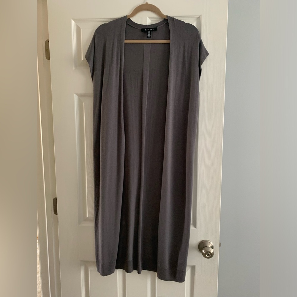 Gray short sleeve lightweight cardigan sweater